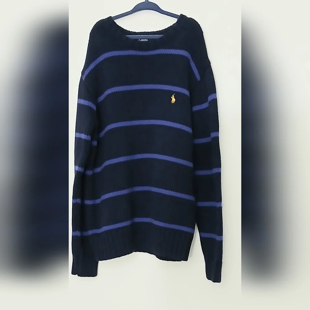 Polo Ralph Lauren Navy & Blue‎ Striped Boys Size M Crewneck Sweater Pullover